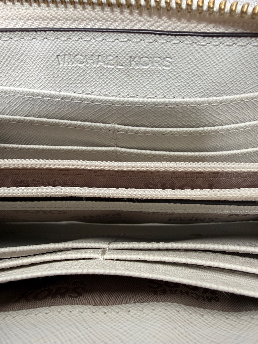 Michael Kors White Perforated MK Logo Zip Wallet with Gold Studs - Picture 4 of 5